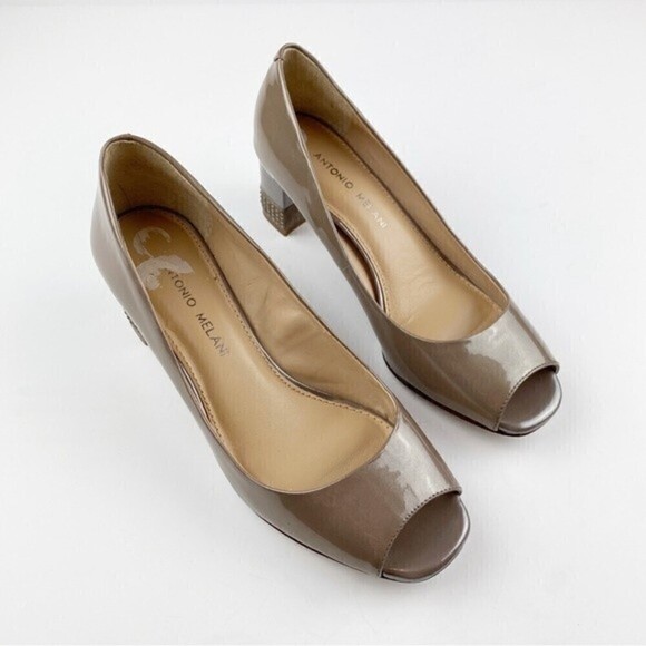 Antonio Melani Peep Toe Patent Leather Studded Block Heels Size 7.5 - Picture 8 of 12